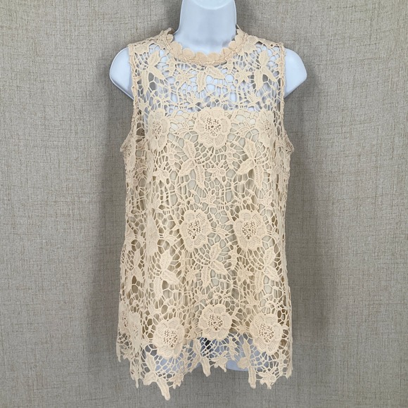 APRICOT Tops - Apricot Crochet Lace Top Women 6 Beige Floral Boho High Neck‎ Victorian Ethereal
